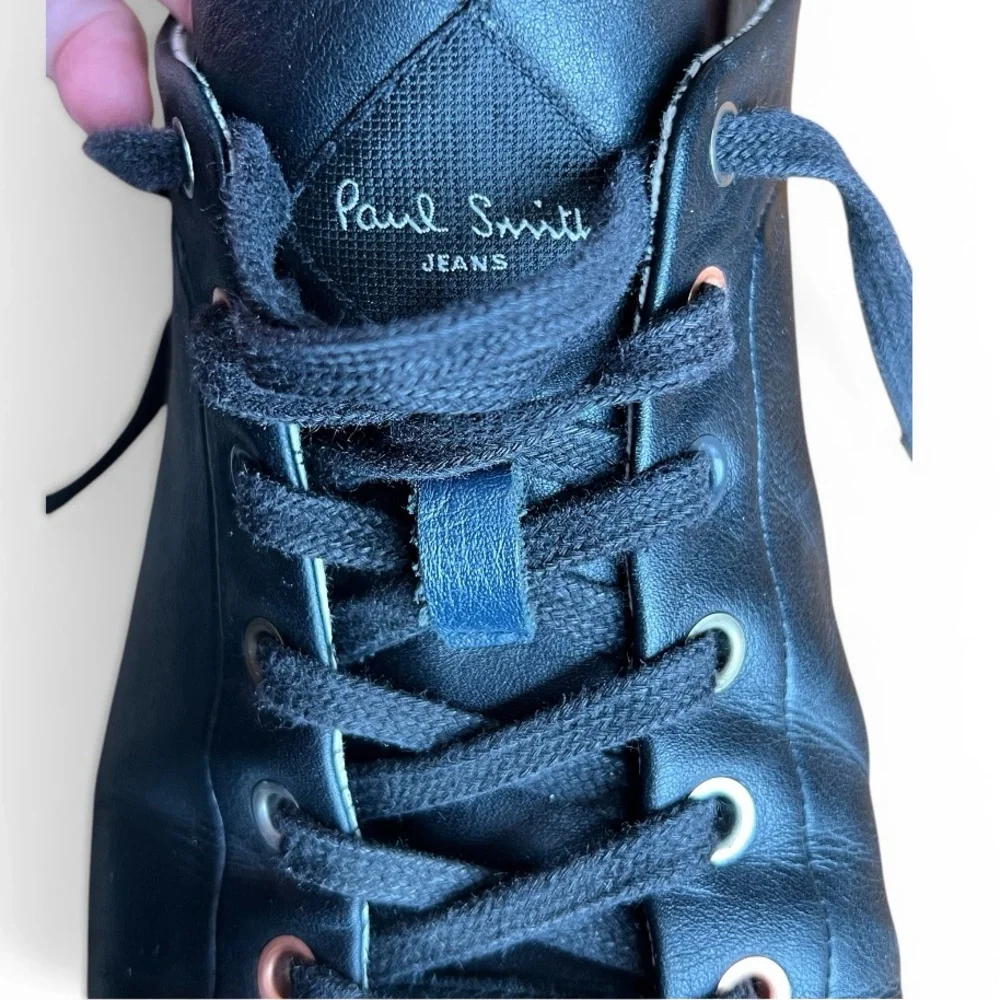 PAUL SMITH VESTRI LEATHER STRIPED PLIMSOLLS IN BLACK